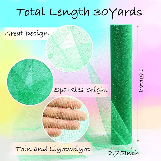 Sparkling Tulle Rolls, 15” by 30 Yards Glitter Tulle Spool Ribbon Fabric - Image 2