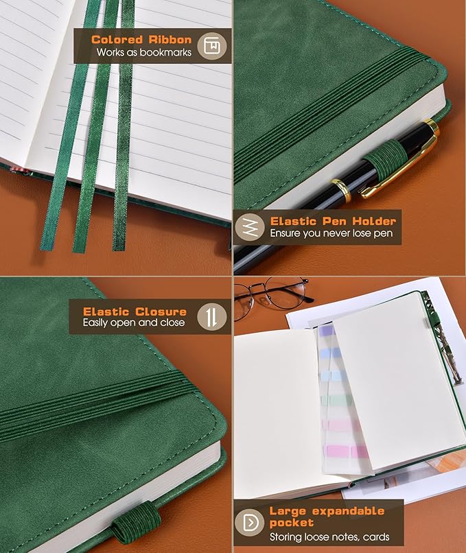 Lined Journal Notebook for Women Men, 256 Numbered Pages Hardcover Leather - Image 6