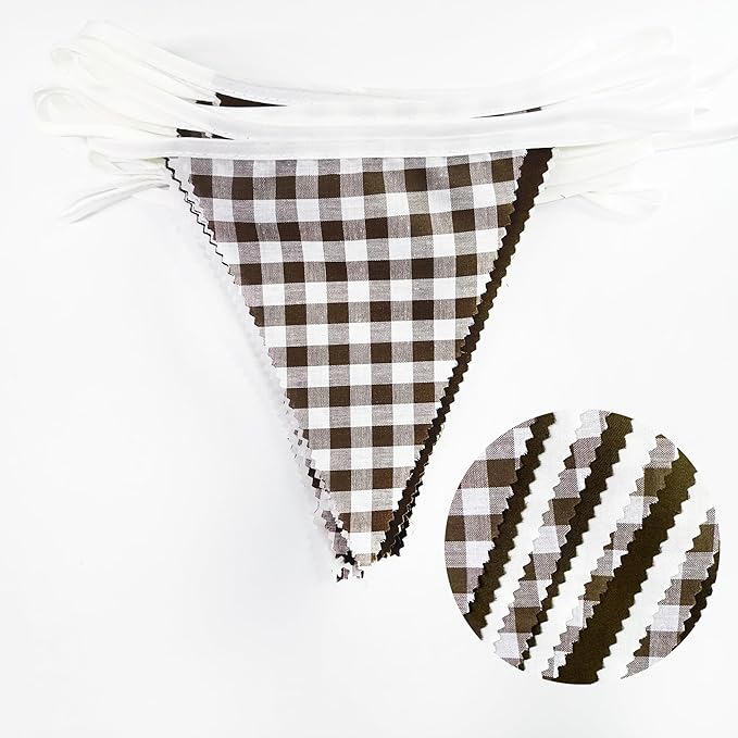 32Ft Coffee Brown Party Decorations Brown Buffalo Plaid Checkered White - Image 2