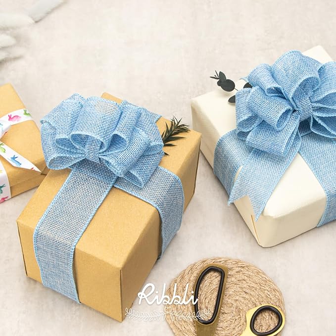 Ribbli Baby Blue Burlap Wired Ribbon, 1-1/2” Inch x Continuous 10 Yard - Image 6