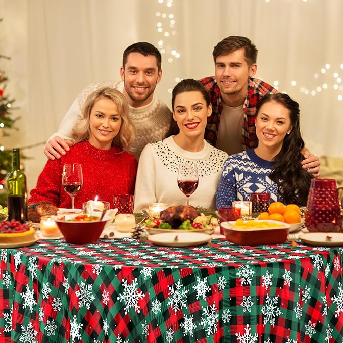 Jectivs 6Pcs Christmas Buffalo Plaid Snowflake Party Tablecloths Decorations - Image 5