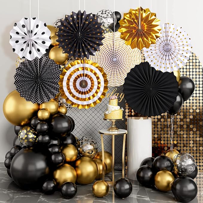 SUNBEAUTY Gold Black Paper Fans Backdrop - Image 5