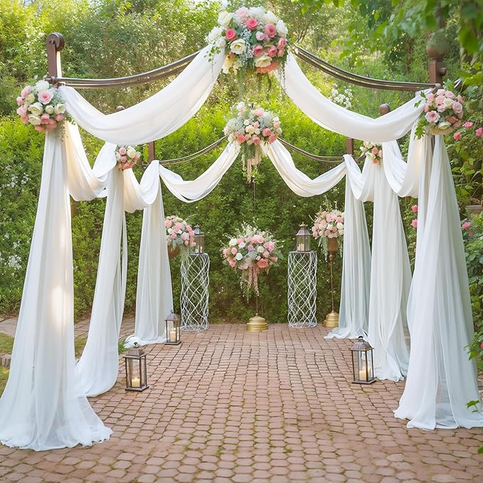 Wedding Arch Draping Fabric White Arch Drapes Sheer Backdrop Curtain - Image 3