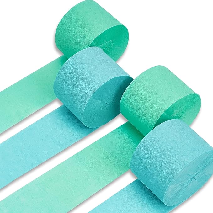 PartyWoo Mint Green Crepe Paper Streamers 4pcs 328ft Pack of Light Pastel by PartyWoo