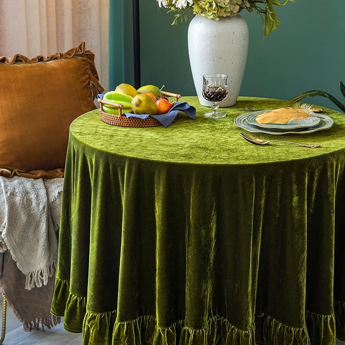 Velvet Tablecloth Luxurious Solid Round Table Cloth, Oblong Retro Farmhouse - Image 6
