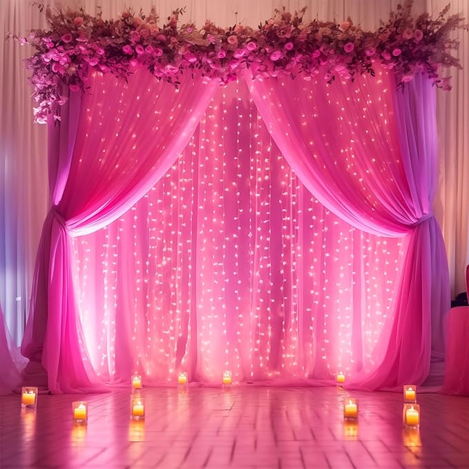 20×10ft Hot Pink Tulle Backdrop Curtain - Image 3