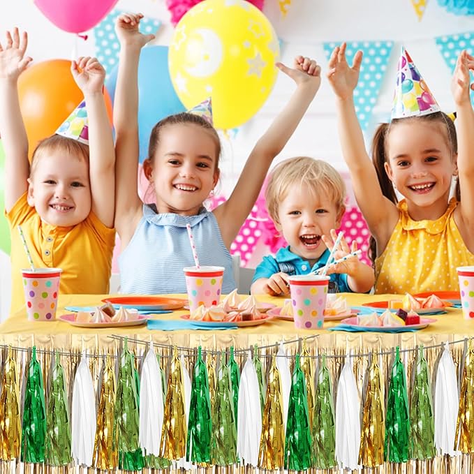 3P Sage-Green Beige-Mint Gold Foil Fringe Metallic Tassel Garland Banner - Image 5