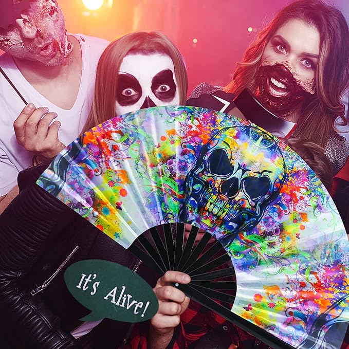 SYNTECSO Folding Hand Fan for Rave, UV Glow Fan, Large Bamboo Fan for Drag Queen - Image 6