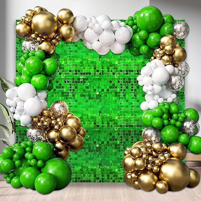 24PCS Green Shimmer Wall Backdrop, Laser Square Sequin Photo Backdrops Panel - Image 4
