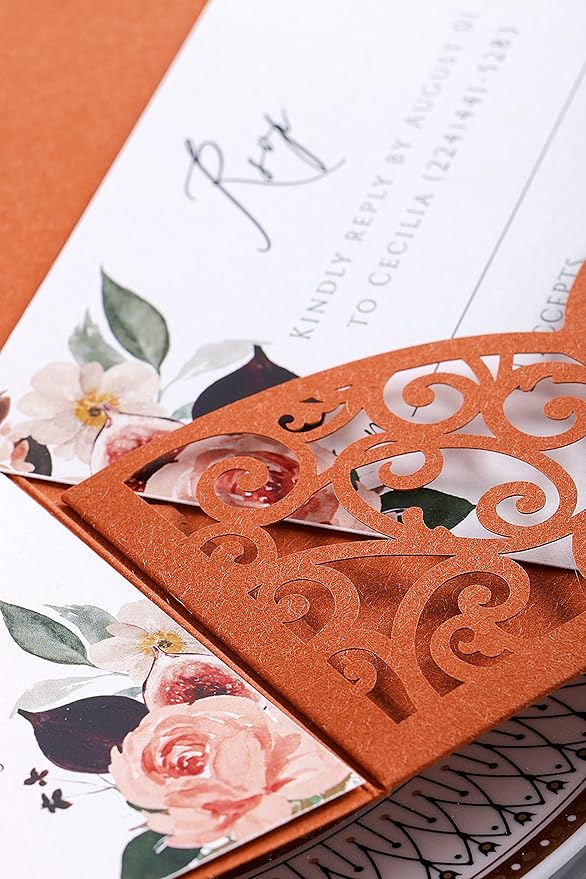 PONATIA 20 PCS Laser Cut Invitations Pockets, Terracotta Wedding Invitations - Image 8