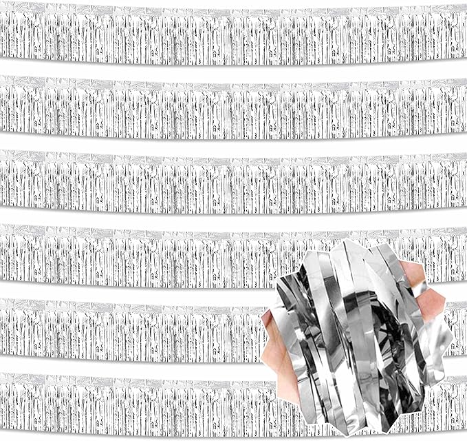 6 Pack 10 Ft Silver Foil Fringe Garland Metallic Streamers Tinsel Banner Wall by LANTIANCHEN