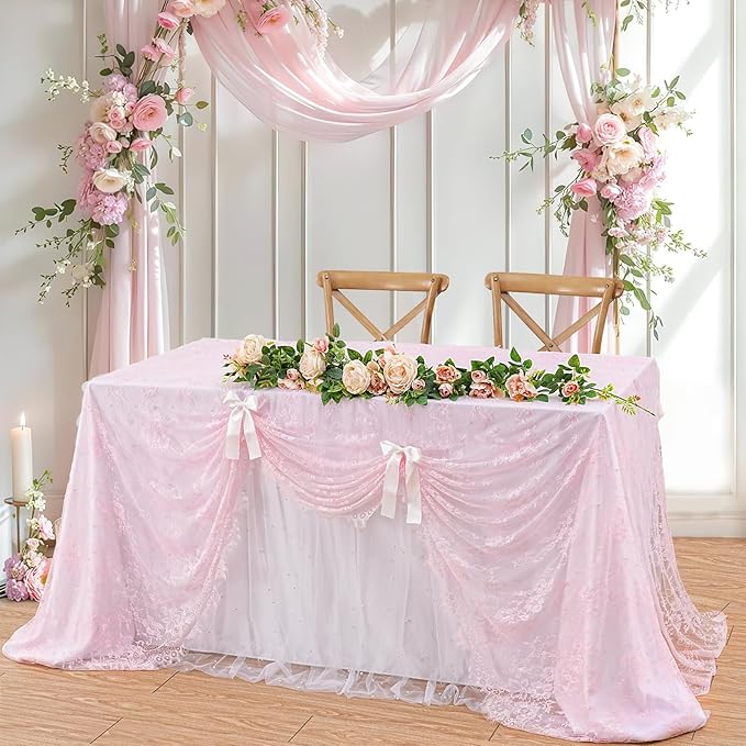 LuoluoHouse Pink Lace Table Cloth 60x120inch Tablecloth - Image 2