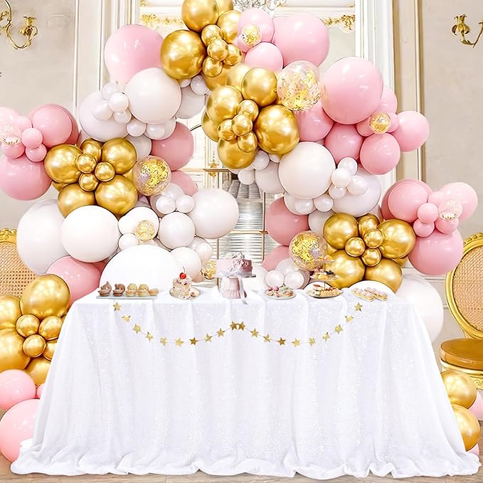 QueenDream White Wedding Tablecloth 90x90 Inch Sequin Fabric Table Cloths by QueenDream