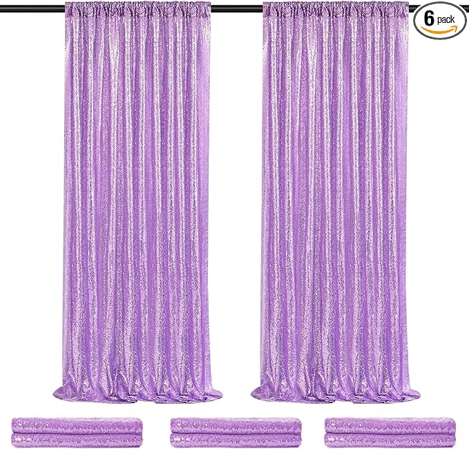 Backdrop Curtains Light Purple Sequin Photo Background Drapes 6 Pieces 2ftx8ft by QueenDream