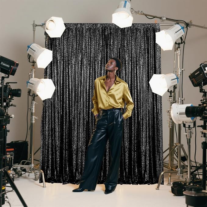 Black Sequin Backdrop Curtain 4 Pieces 2FTx8FT Glitter Photography Backdrop - Image 6