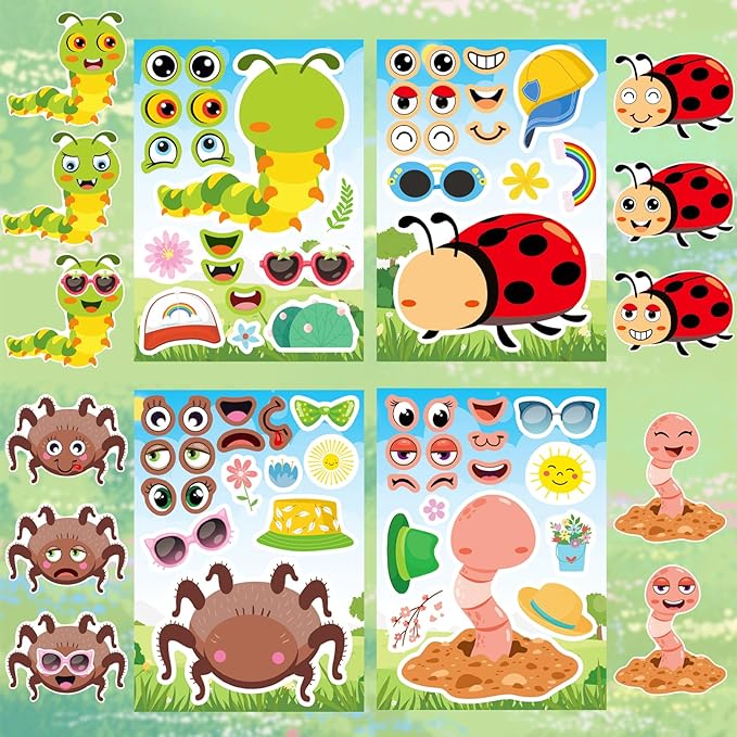 Aowplc 32 Sheets Insect Make-a-Face Stickers - Image 5