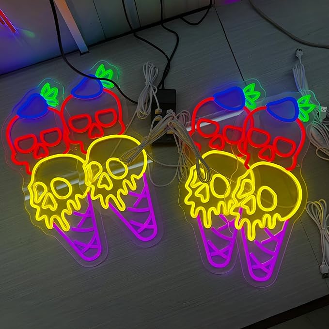 Halloween Ice Cream Skull Neon Sign, Quirky Gothic LED Wall Art, Skull Neon - Image 6