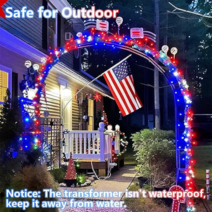 YEGUO 165ft 500 LED Red White and Blue Lights, 4th of July Decorations String - Image 3