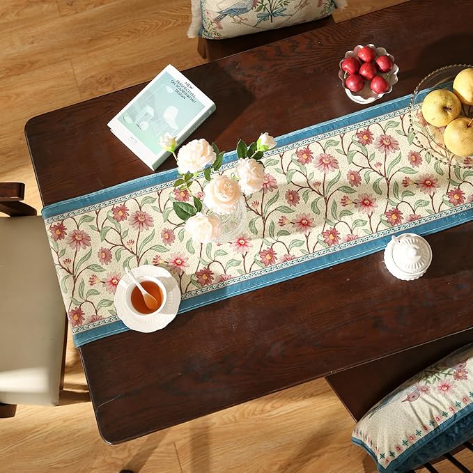patdrea Designer French Elegant Wild Flowers Velvet Table Runner 102 Inch Long - Image 4