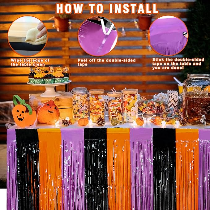 6 Pack 30x108 Inch Halloween Table Skirt Decoration, Metallic Foil Fringe - Image 4