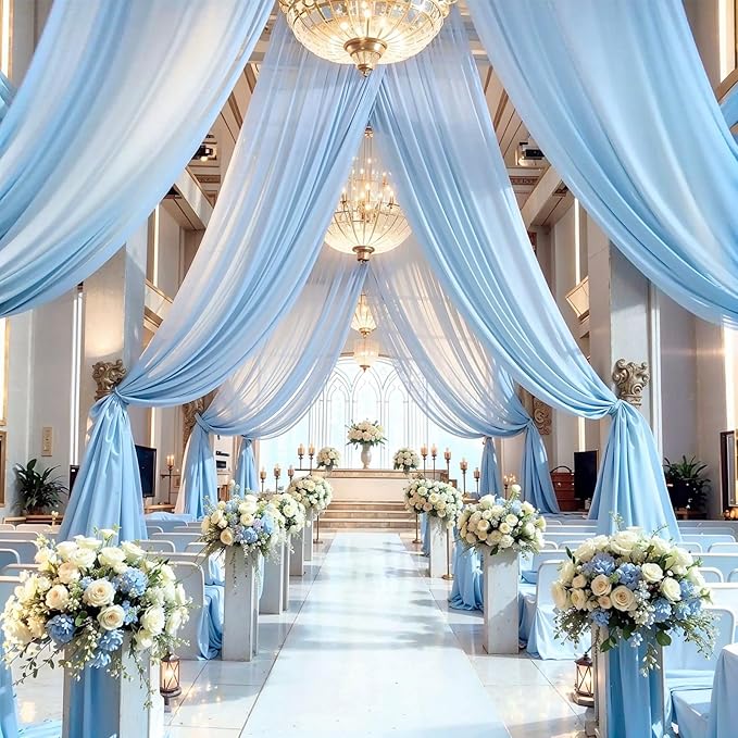Wedding Arch Draping Fabric, 1 Panel 18FT Baby Blue Sheer Backdrop Curtain - Image 7