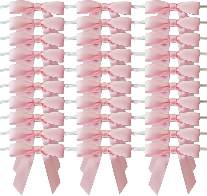 50pcs 2.5" Light Pink Polyester Satin Ribbon Bows - Image 2