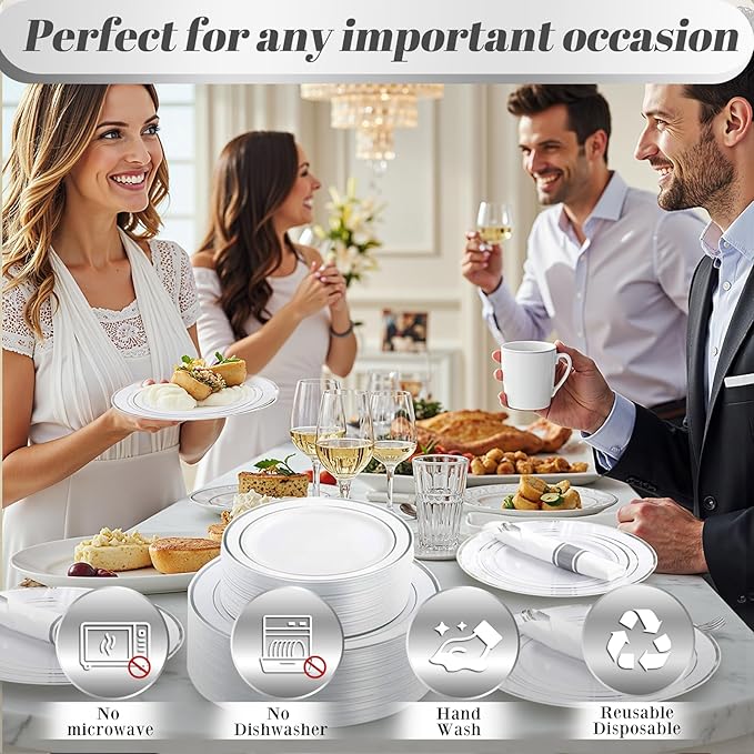 350Piece Silver Plastic Dinnerware Set - Image 4