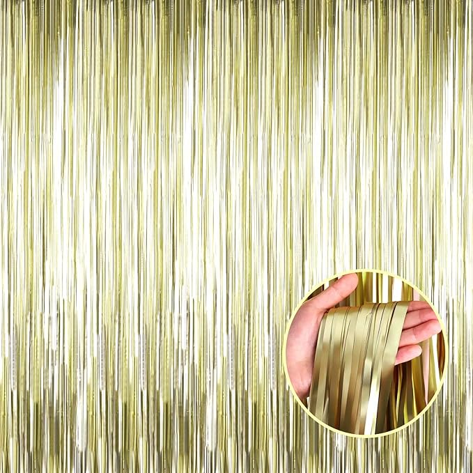 4 Pack Light Gold Foil Fringe Curtain Backdrop, 3.28Ft x 8.2Ft Metallic Tinsel by Unknown