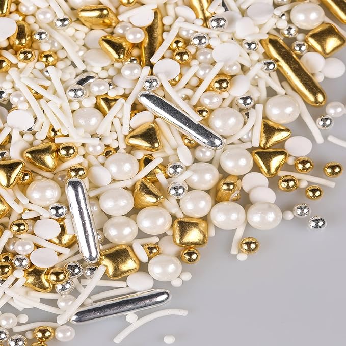 White Deluxe Gold Sprinkles for Cake Decorating 7ounce by cobakey-DessertDecorations
