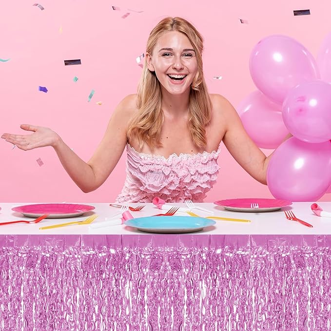 4P Wavy Metallic Tinsel Foil Fringe Table Skirts - Image 3