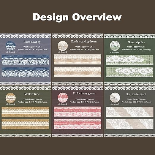 Lace Pattern Washi Tape Set, 6 Rolls Japanese Paper Decorative Stickers - Image 4