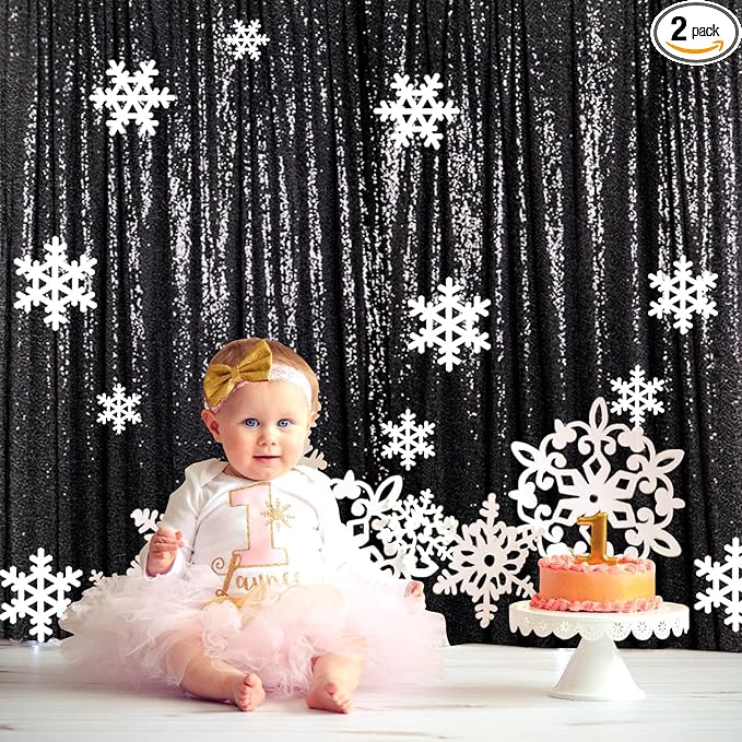 ShinyBeauty 2Pcs 5FTx10FT Black Sequin Backdrop Curtain | Glitter Wedding & by ShinyBeauty