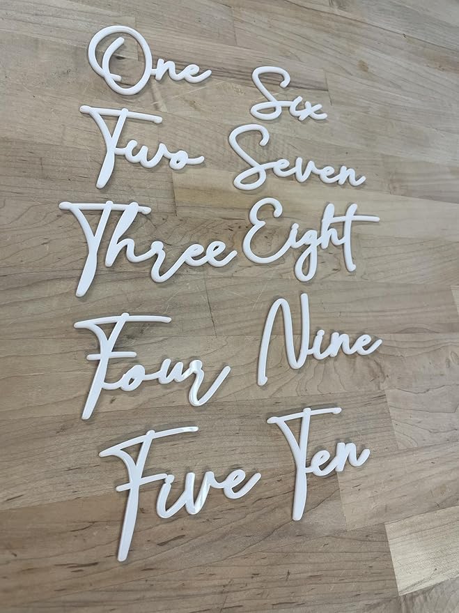 Cursive Wedding Table Number SET, DIY thin modern Black or White acrylic cutouts by Go+Home+Numbers