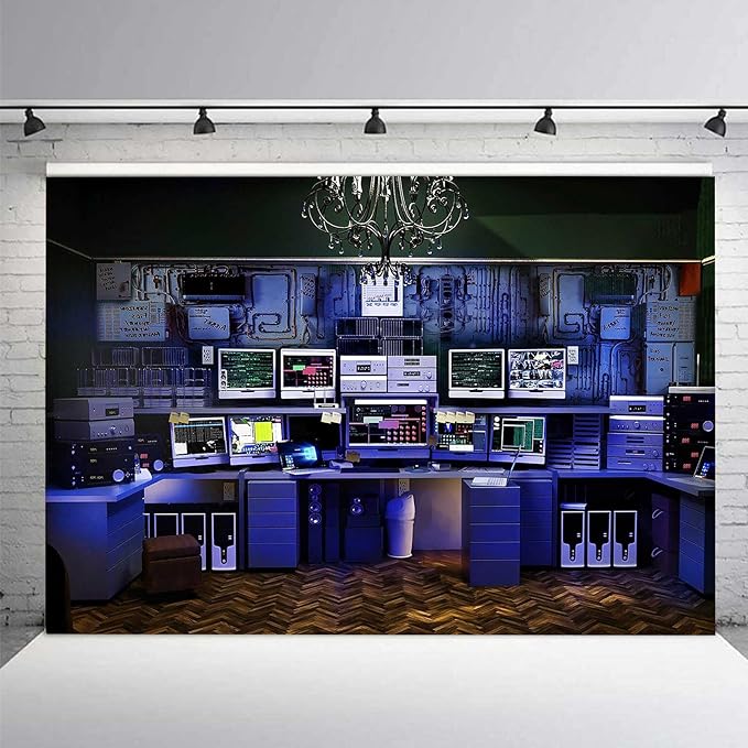 Computer Photo Backdrop Technology Office Backdrop Vintage Blue Background - Image 3