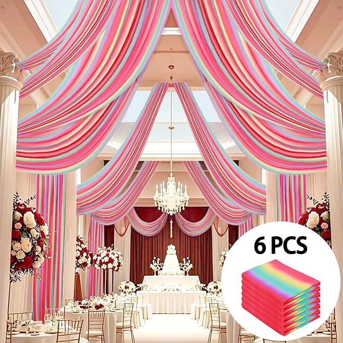 DUOBAO Rainbow Chiffon Ceiling Drapes 59''x20FT 6 Panels Sheer Arch Draping - Image 2