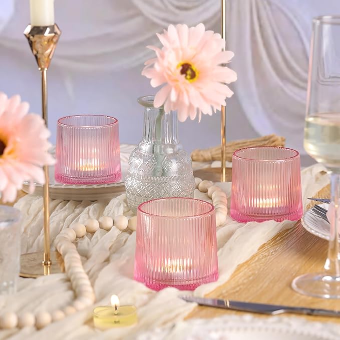 Pink Ribbed Tealight Votive Candle Holders Set of 10- Votive Candle Holders - Image 7