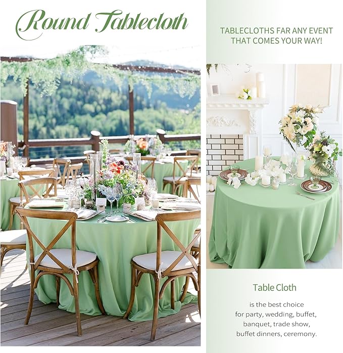 6 Pack Sage Green Round Tablecloths - Image 5