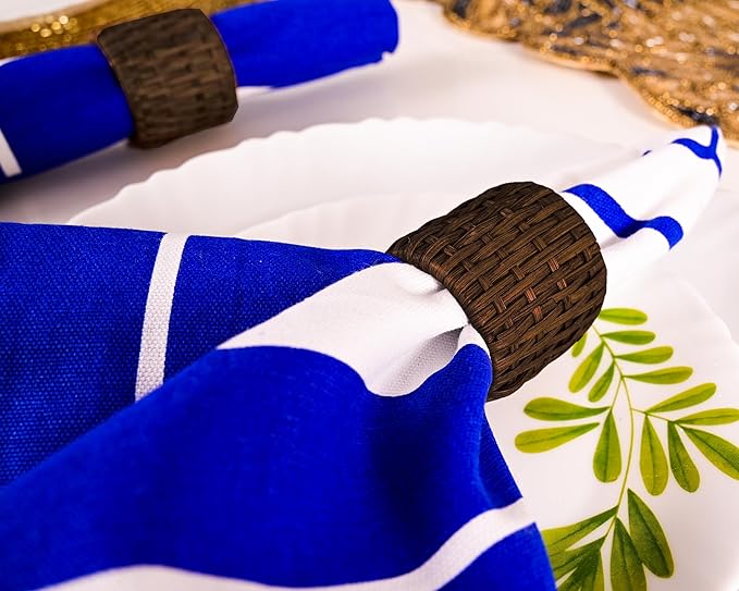 Woven Napkin Rings Set of 12, Handmade Cane Fall Napkin Rings Holders, Natural - Image 6