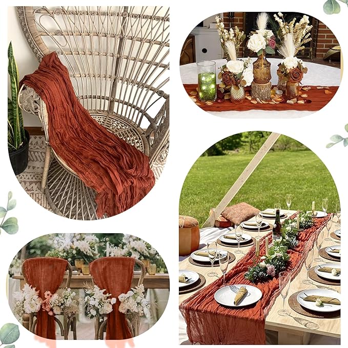 6 Pack Fall Table Runner Terracotta Cheesecloth Table Runner 10ft, Rustic Sheer - Image 5