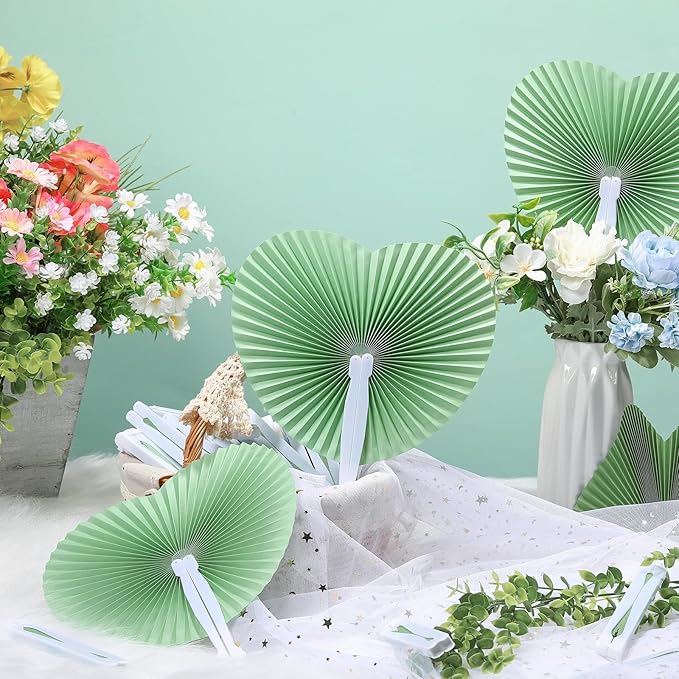 Unittype 150 Packs Wedding Paper Fans Heart Shaped Folding Handheld Fans - Image 3