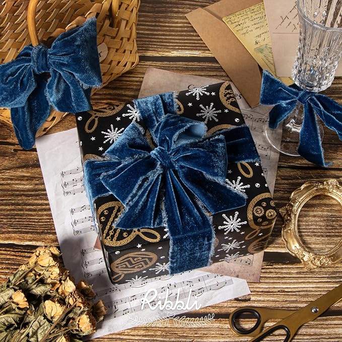 Ribbli Ocean Blue Velvet Ribbon 1.5 Inch Handmade Frayed Vintage Christmas - Image 4