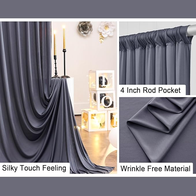 10 ft x 10 ft Wrinkle Free Charcoal Backdrop Curtain - Image 3