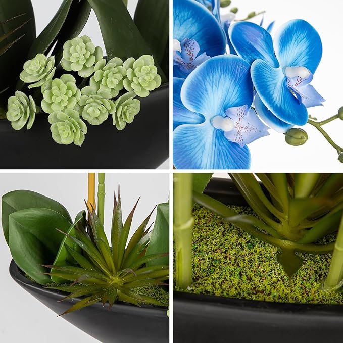 Briful Blue Orchid Fake Flowers 17in Artificial Orchid Silk Flowers in Black - Image 3