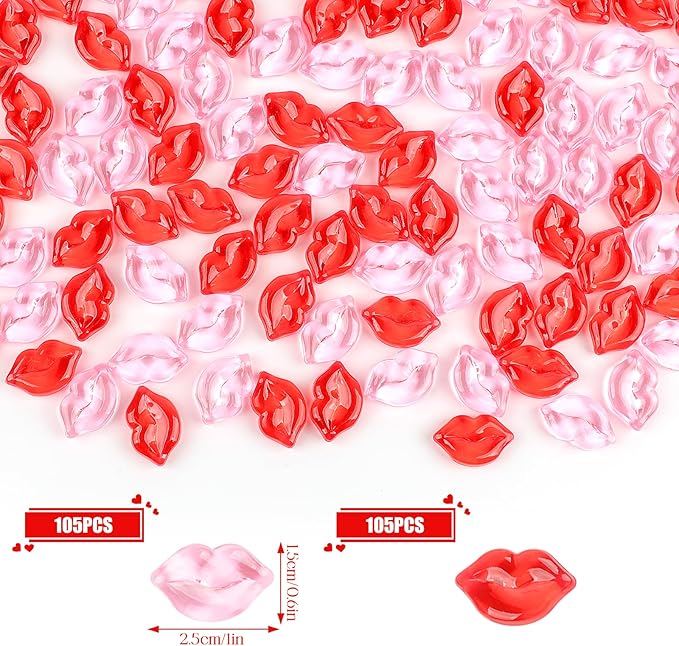 Fangoo 210PCS Red Pink Acrylic Lips Ornaments Mini Acrylic Lips Gems - Image 2