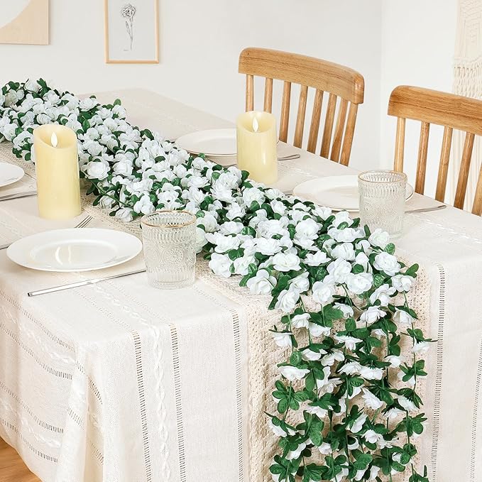 KHOYIME 9 Pack 72 FT Artificial Flower Garland, Fake White Roses Vines Silk - Image 2