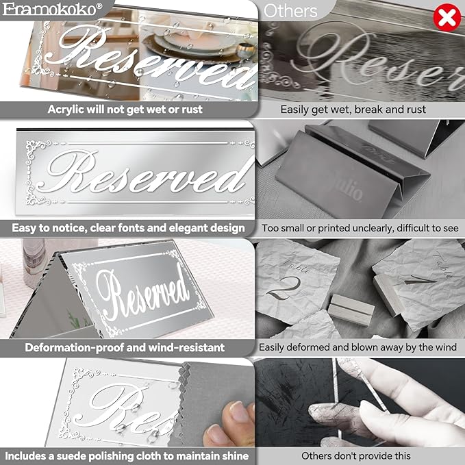 12 Pcs 6" x 2" Silver Reserved Table Signs, Mirrored Double Sided Table Tent - Image 6