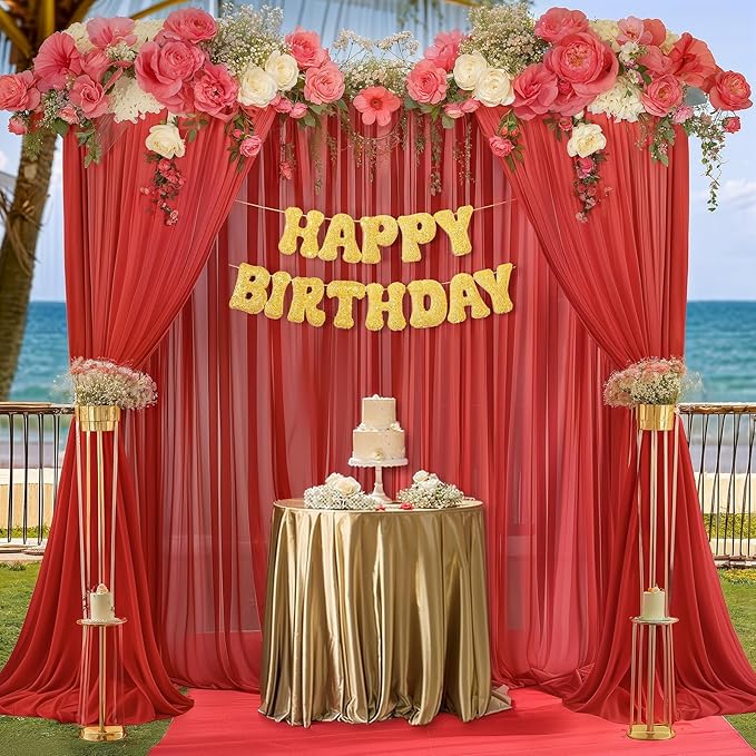 10ft x 10ft Red Backdrop Curtain Drapes, Wrinkle-Free Sheer Chiffon Fabric - Image 7