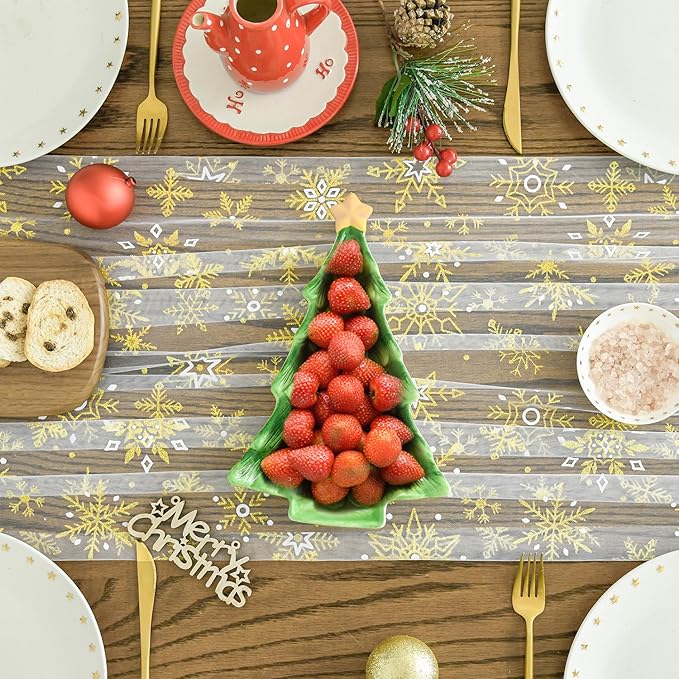 Artoid Mode Gold Snowflakes Christmas Gauze Table Runner 120 Inch 10FT - Image 2