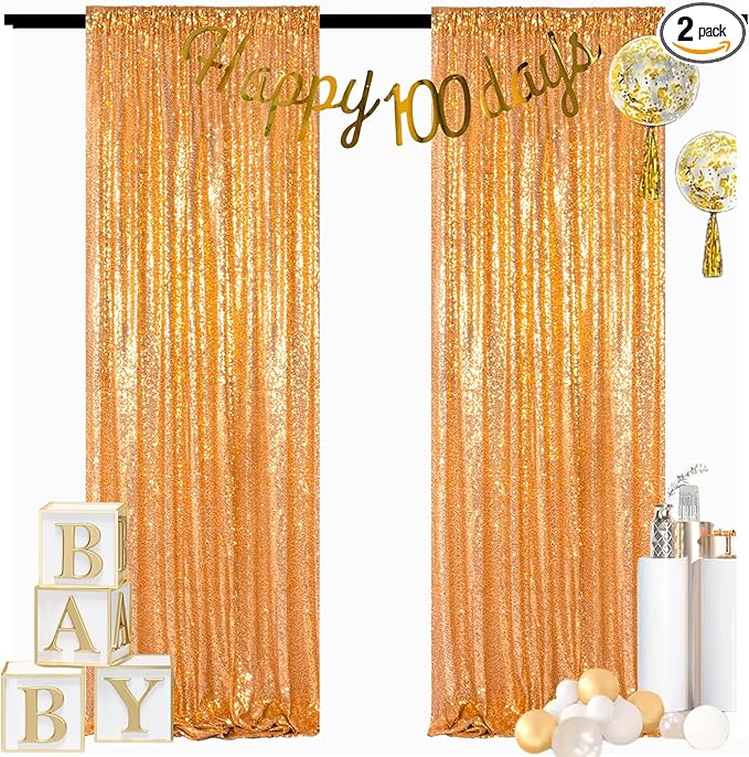 ShinyBeauty Gold Backdrops 2 Pieces Sequin Curtains 4FTx7FT Photoshoot by ShinyBeauty