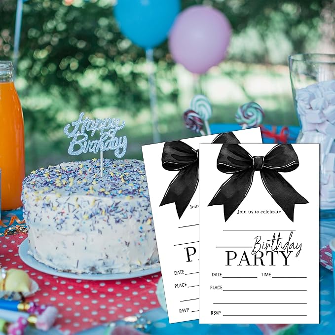 SIXEIGHT Black Bow Birthday Invitations, 20 Party Invitations - Image 5